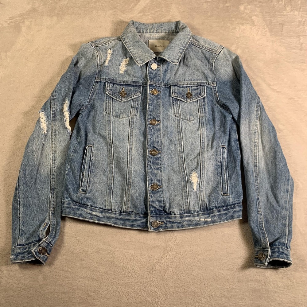 KanCan Denim Jacket Womens Medium Light‎ Wash Blue Distressed Trucker KC5007M